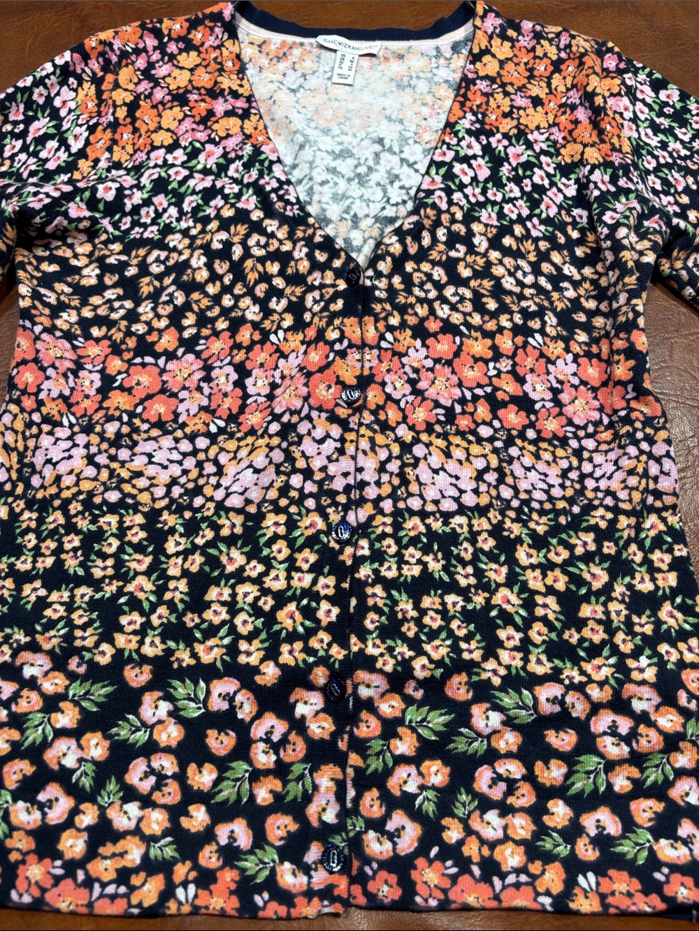 Isaac Mizrahi Live! Pink and Navy Floral Knit Cardigan Sz S